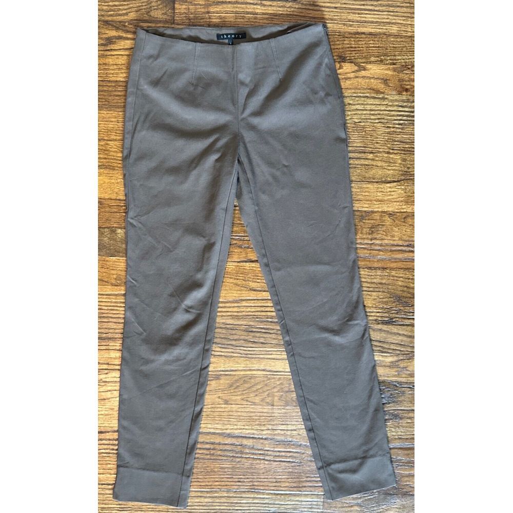 Theory Belisa New Recovery Cotton Blend Pants Brown Side‎ Zip Stretch Size 4